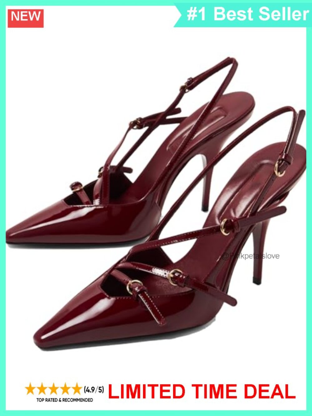 Patent Slingback Stiletto Heels Buckle Strap Pointed Toe Pumps